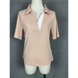 ON-34TH Women's Elbow-Sleeve Ribbed Polo Shirt Medium Tan New With Tag's.